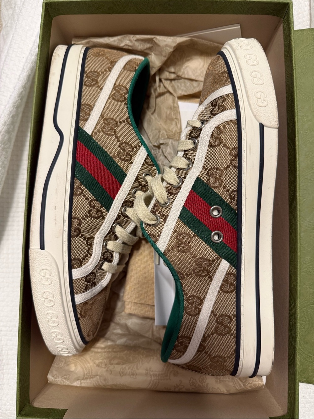 Gucci Brown GG Canvas Low-Top Sneaker with Green and Red Web